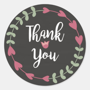 Floral Thank You Black Chalkboard Flower Wreath Classic Round Sticker