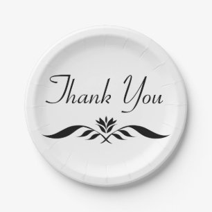 Floral Thank You Black Wedding Elegant Modern Paper Plate