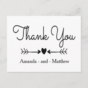 Floral Thank You Black & White Laurel Heart Postcard