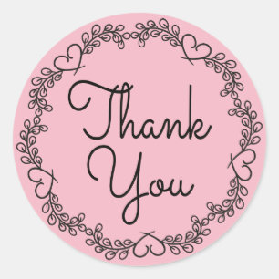 Floral Thank You Black & White Laurel Heart Wreath Classic Round Sticker