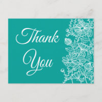 Floral Thank You Blue Teal White Daisy Flower