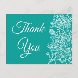 Floral Thank You Blue Teal White Daisy Flower Postcard