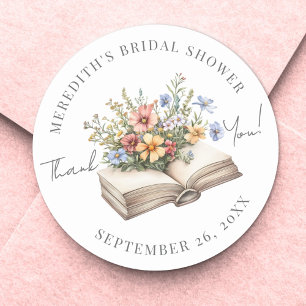 Floral Thank You Book Bridal Shower Classic Round Sticker