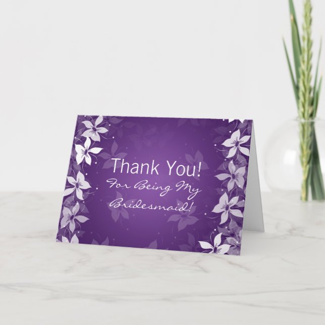 Floral Thank You Bridesmaid Exotic Blooms Purple Card (Front)