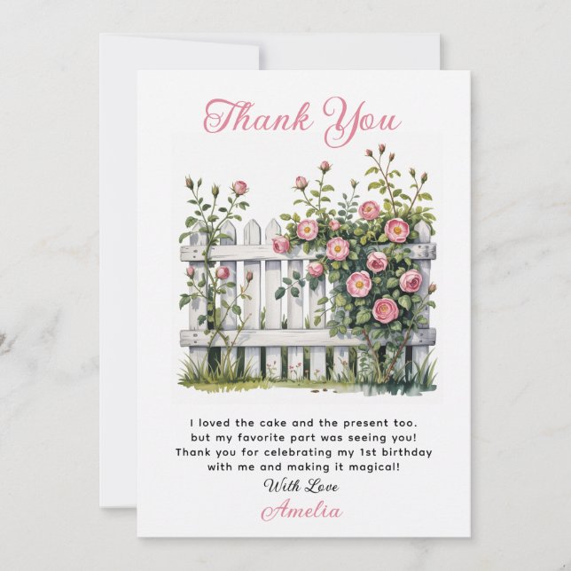 Floral Thank You Card for First Birthday  (Front)