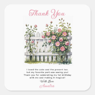 Floral Thank You Card for First Birthday Square Sticker