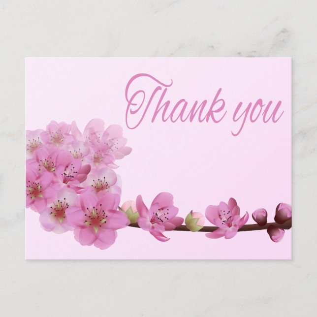 Floral Thank You Cherry Blossom Flower Purple Pink Postcard (Front)