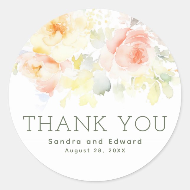 Floral Thank You Classic Round Sticker (Front)