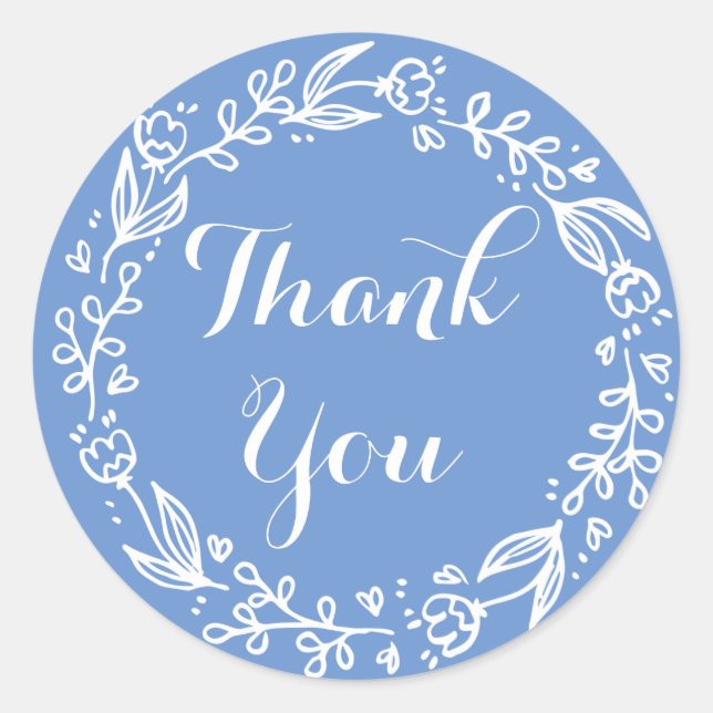 Floral Thank You Cornflower Blue Flowers Wedding Classic Round Sticker (Front)