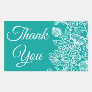 Floral Thank You Daisies Blue Teal Wedding Rectangular Sticker