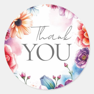 Floral Thank You Elegant Modern Plain Modern Classic Round Sticker