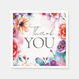Floral Thank You Elegant Modern Plain Modern Napkin