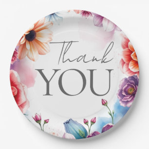 Floral Thank You Elegant Modern Plain Modern Paper Plate