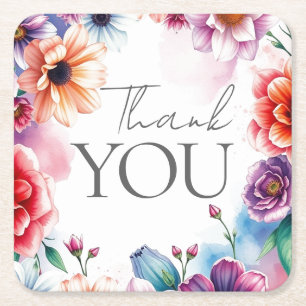 Floral Thank You Elegant Modern Plain Modern Square Paper Coaster