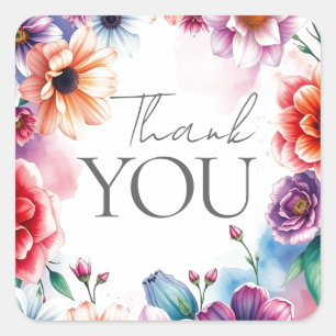 Floral Thank You Elegant Modern Plain Modern Square Sticker