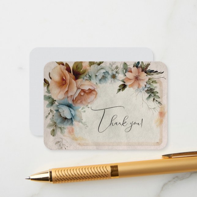 Floral Thank You Enclosure Card (Front/Back In Situ)