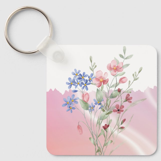 Floral - Thank you for helping me grow Key Ring (Front)
