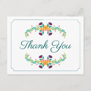 Floral Thank You Green Flower Wedding Vintage Boho Postcard