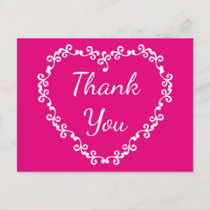 Floral Thank You Hot Pink and White Heart Postcard