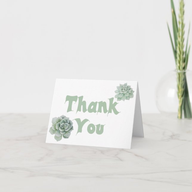 Floral Thank You Mint Green Succulent Watercolor Card (Front)