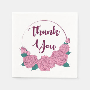 Floral Thank You Pink Lavender Rose Flowers Purple Napkin