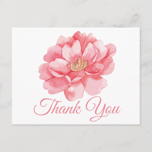 Floral Thank You Pink Peony Flowers Peonies Postcard (Front)
