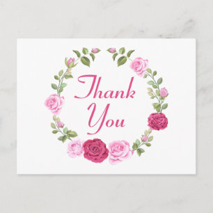 Floral Thank You Pink Rose Botanical Garden Postcard