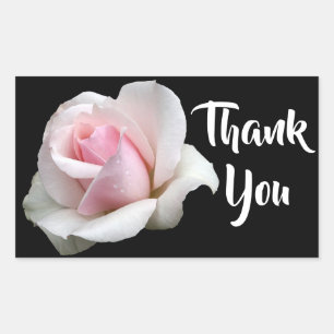 Floral Thank You Pink Rose Flower Black Wedding Rectangular Sticker