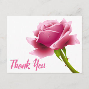 Floral Thank You Pink Rose Flower Postcard