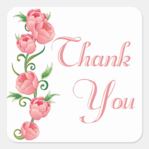 Floral Thank You Pink Rose Flower Sticker / Seal