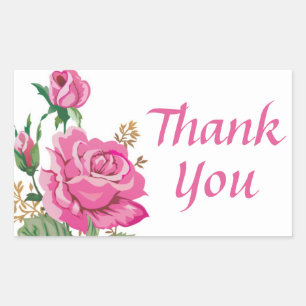 Floral Thank You Pink Rose Flowers Roses Rectangular Sticker