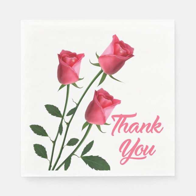 Floral Thank You Pink Rose Flowers Wedding / Party Napkin (Front)