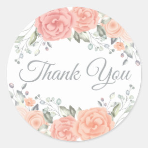 Floral Thank You Pink Rose Vintage Wedding Flower Classic Round Sticker
