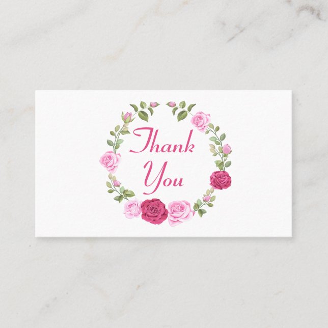 Floral Thank You Pink Rose Wedding Party Place Card (Front)