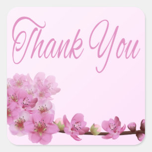 Floral Thank You Purple Cherry Blossoms Pink Blush Square Sticker