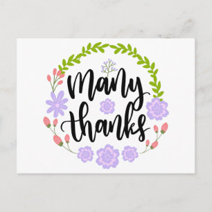 Floral Thank You Purple Flowers & Green Leaves Postcard