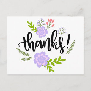 Floral Thank You Purple Flowers & Green Leaves Postcard
