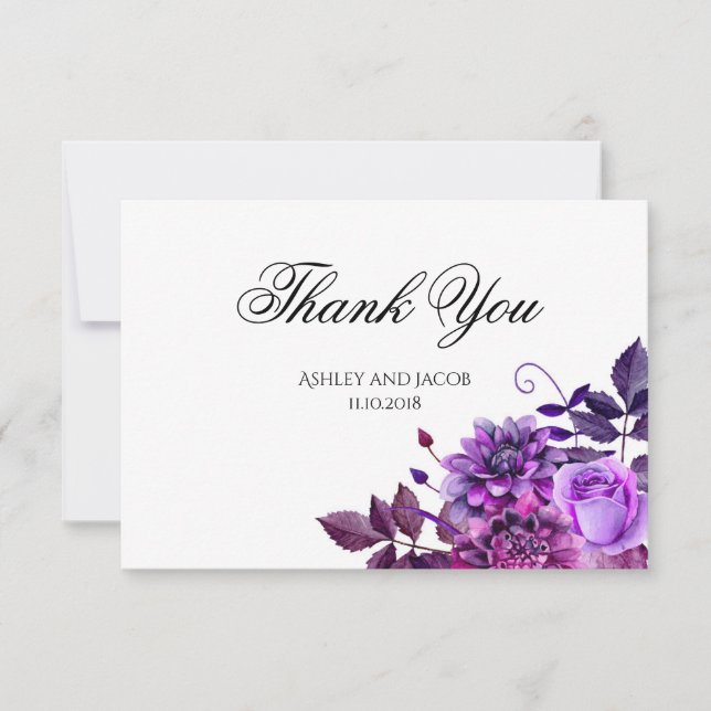 Floral thank you. Purple flowers wedding note Invitation (Front)
