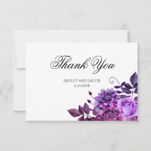 Floral thank you. Purple flowers wedding note Invitation