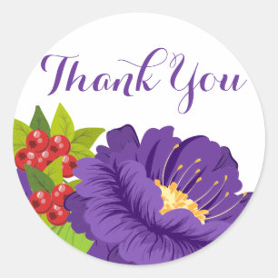 Floral Thank You Purple Flowers Wedding Party Classic Round Sticker