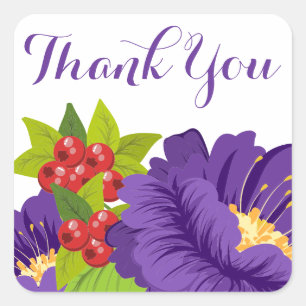 Floral Thank You Purple Flowers Wedding Party Square Sticker