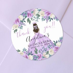Floral Thank You Purple Quinceanera Classic Round Sticker