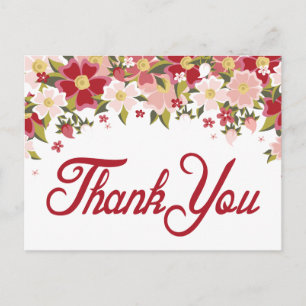 Floral Thank You Red Burgundy & Pink Flower Postcard