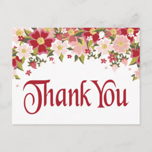 Floral Thank You Red Burgundy & Pink Flower Postcard