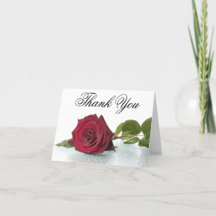 Floral Thank You Red Burgundy Rose Flower In Rain Card