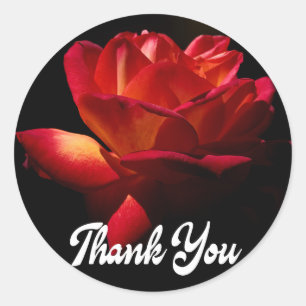 Floral Thank You Red Rose Flower Black Wedding Classic Round Sticker
