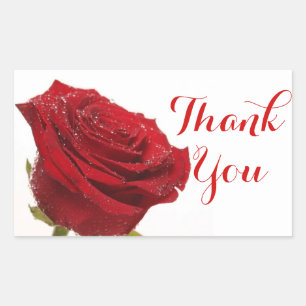 Floral Thank You Red Rose Flower Wedding Rectangular Sticker