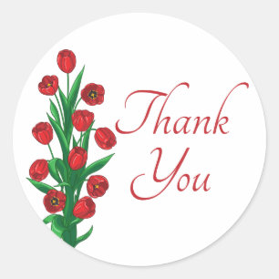Floral Thank You Red Tulip Flowers Wedding Party Classic Round Sticker