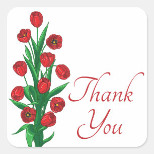 Floral Thank You Red Tulip Flowers Wedding Party Square Sticker