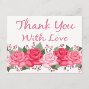 Floral Thank You Rose Flowers Pink White Love Postcard